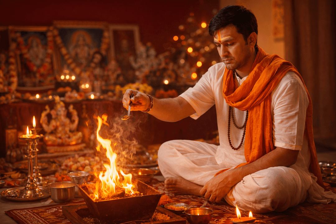 Pandit ji performing havan pooja in Greater Noida - Book pandit for griha pravesh, wedding, katha